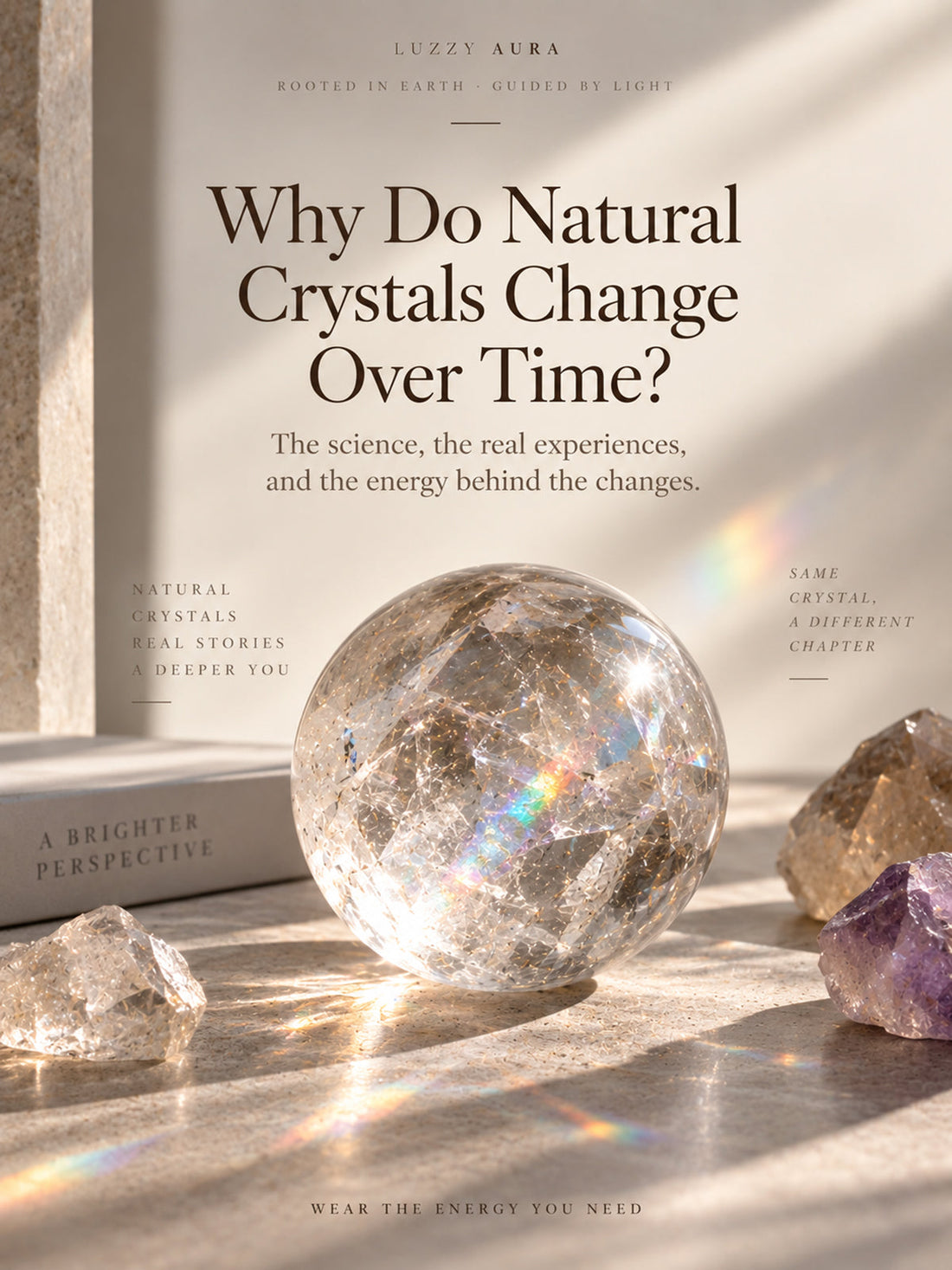 Natural crystals changing over time with rainbow inclusions and raw quartz | Luzzy Aura