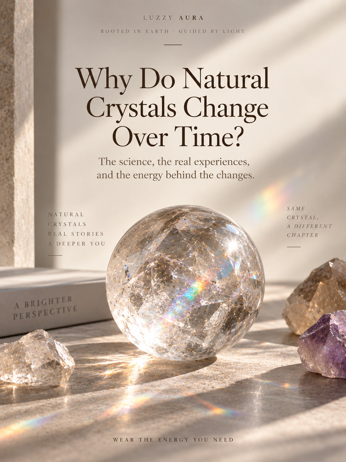 Natural crystals changing over time with rainbow inclusions and raw quartz | Luzzy Aura