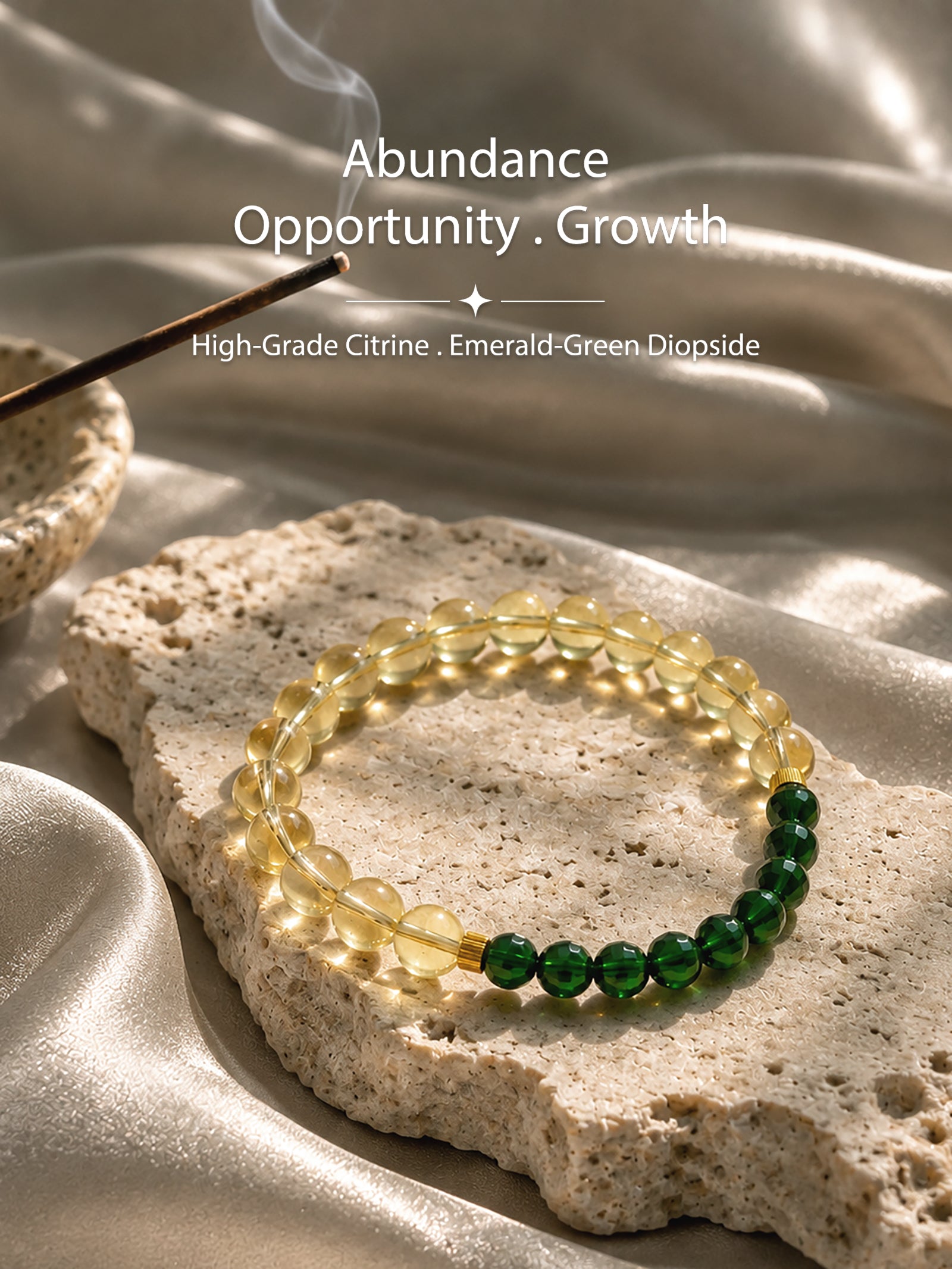 Citrine and Diopside crystal bracelet for abundance, opportunity and growth