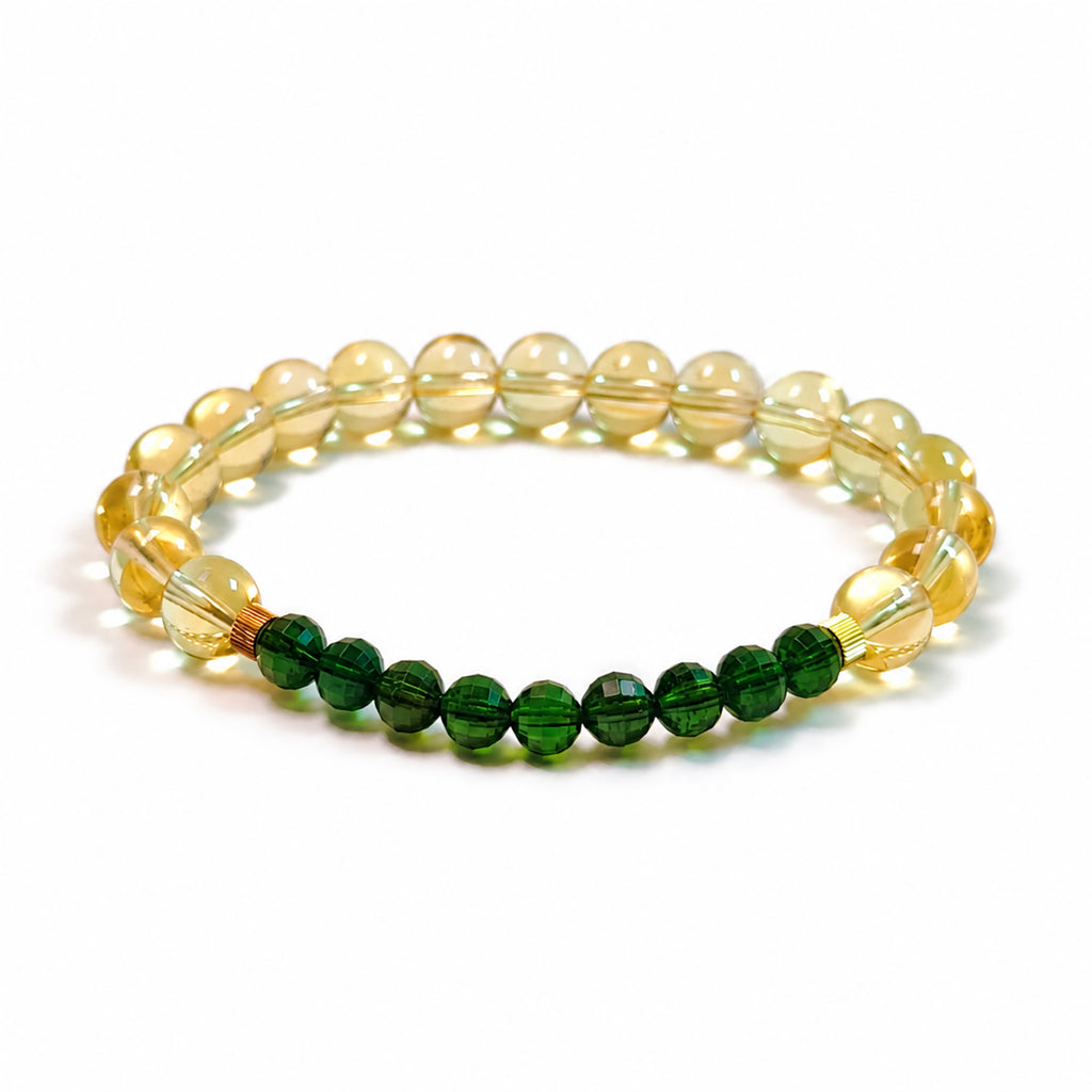 Side view of high-grade Citrine bracelet with emerald-green Diopside
