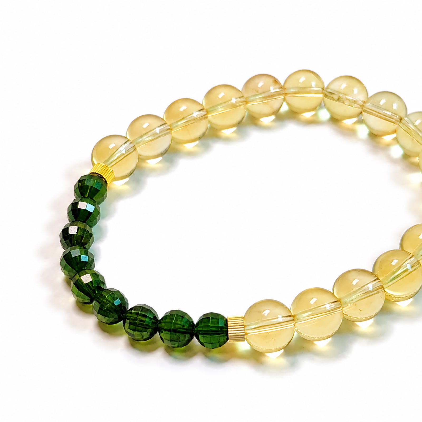  Close-up detail of high-grade Citrine and emerald-green Diopside bracelet