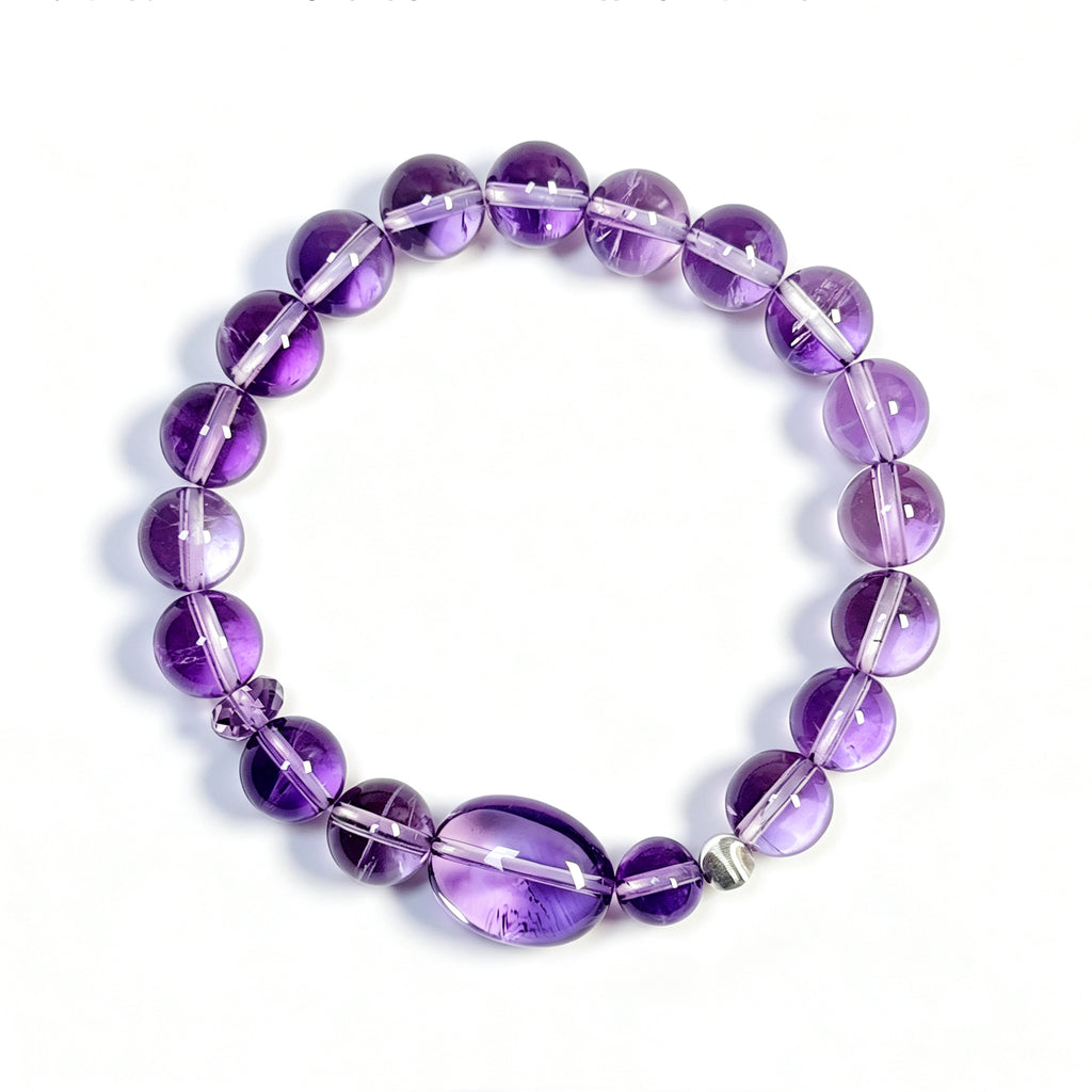 Top view of Amethyst crystal bracelet showing full bead arrangement for intuition and awareness