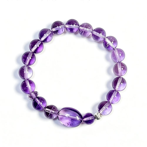 Top view of Amethyst crystal bracelet showing full bead arrangement for intuition and awareness