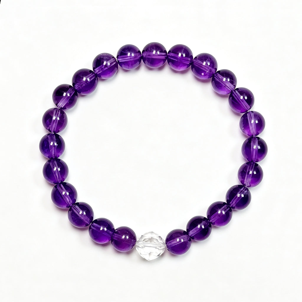 Top view of Amethyst crystal bracelet showing full bead arrangement for intuition and awareness
