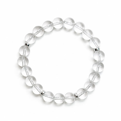 Top view of Clear quartz crystal bracelet showing full bead arrangement for renewal and inner balance
