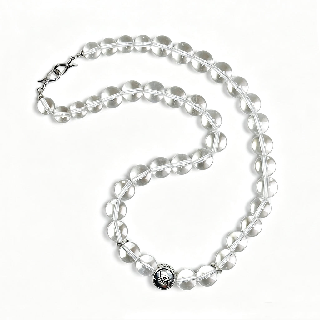 Top view of Clear quartz crystal necklace showing full bead arrangement for renewal and inner balance