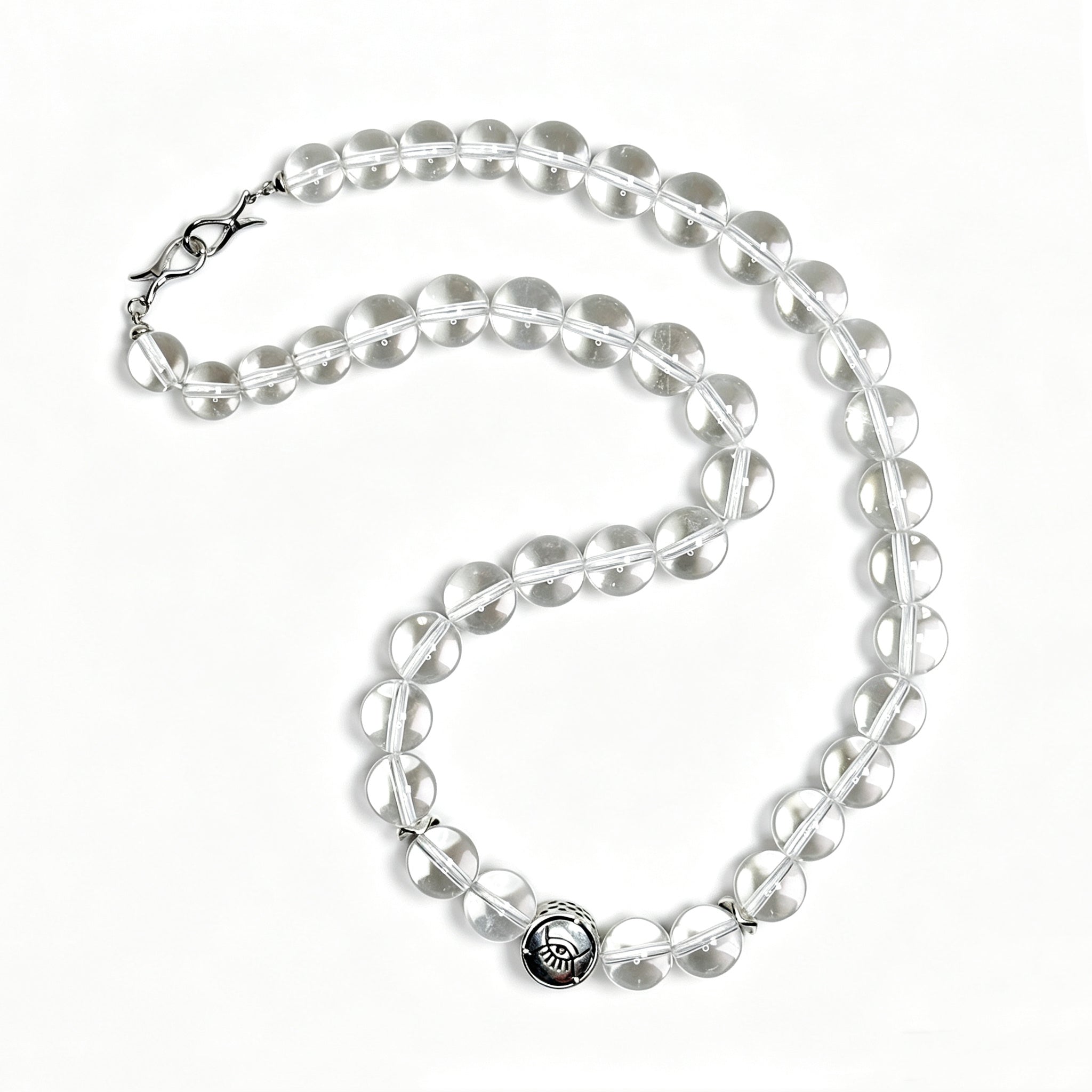 Top view of Clear quartz crystal necklace showing full bead arrangement for renewal and inner balance