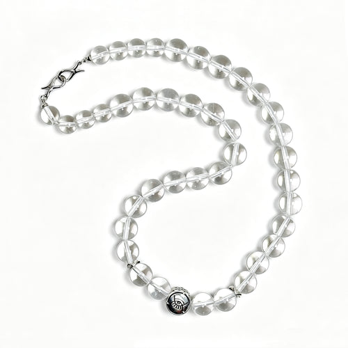 Top view of Clear quartz crystal necklace showing full bead arrangement for renewal and inner balance
