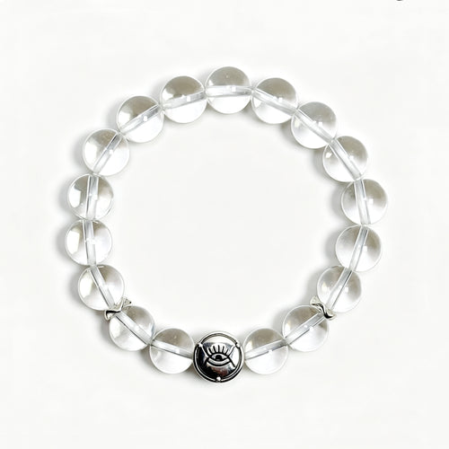 Top view of Clear quartz crystal bracelet showing full bead arrangement for renewal and inner balance
