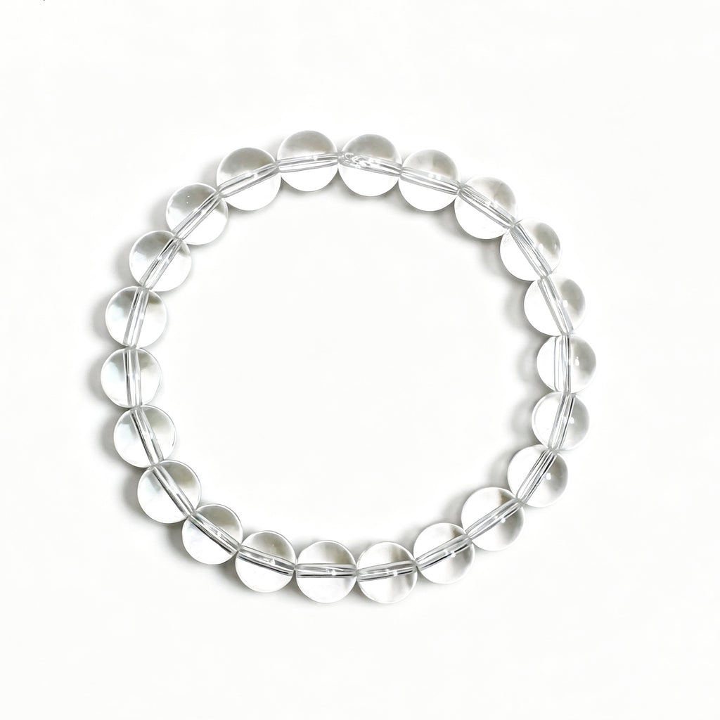Top view of Clear quartz crystal bracelet showing full bead arrangement for renewal and inner balance
