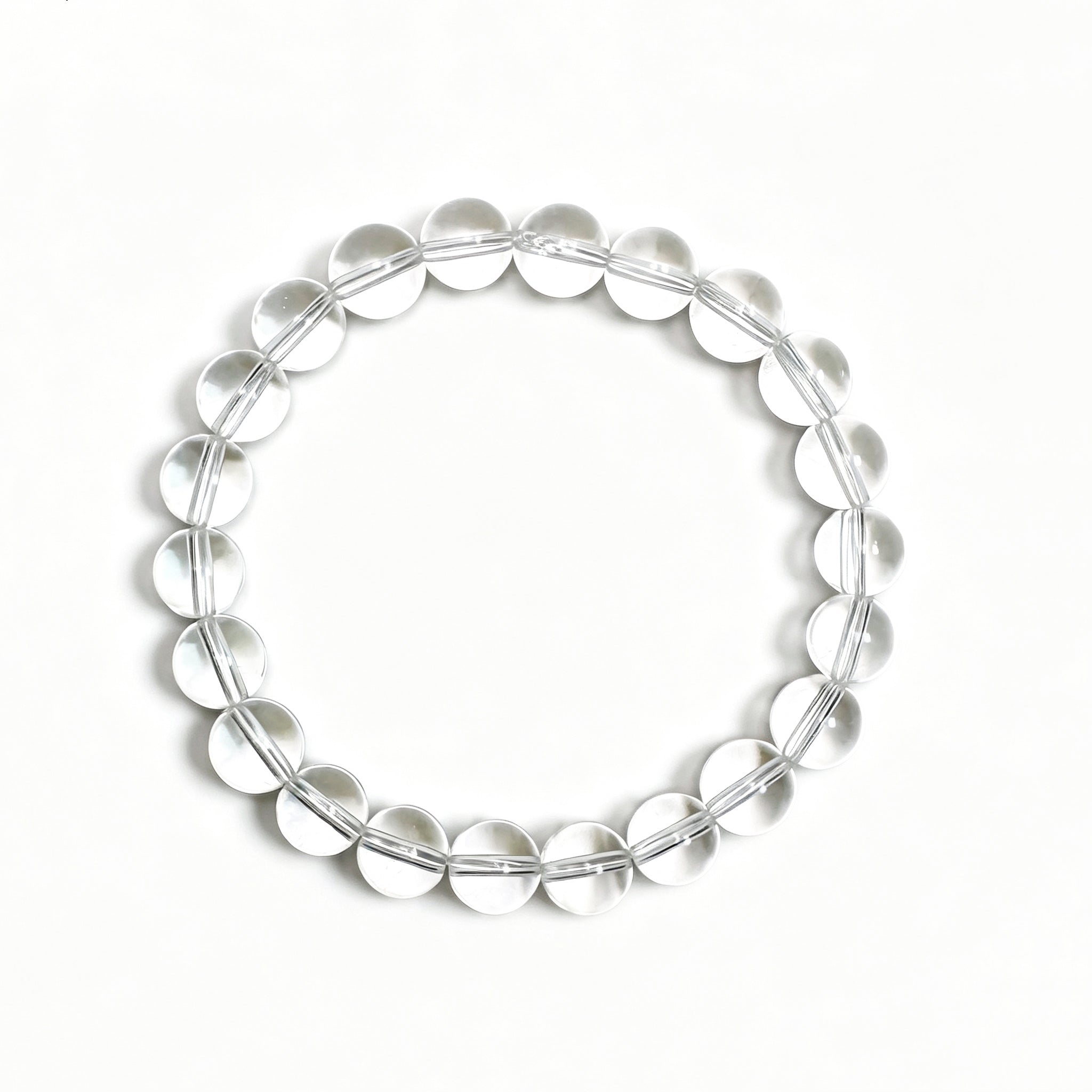 Top view of Clear quartz crystal bracelet showing full bead arrangement for renewal and inner balance
