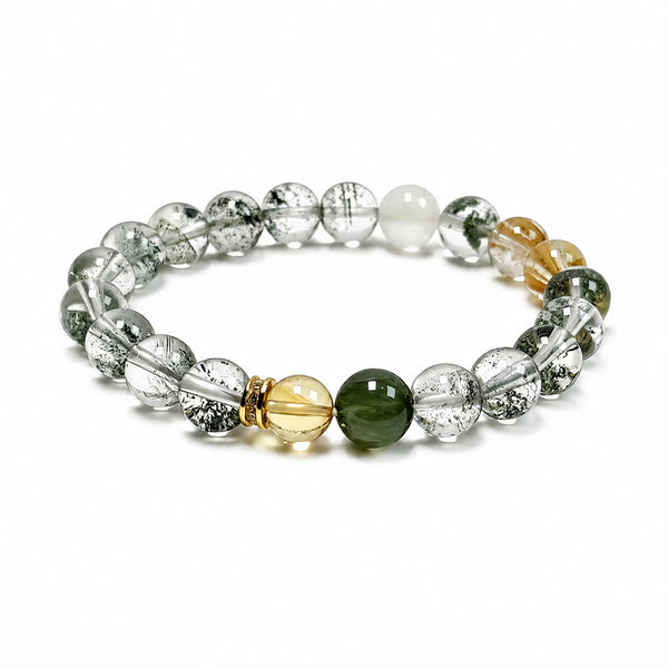 Green Phantom & Golden Rutilated Quartz Abundance Bracelet | Career Growth & Wealth Energy