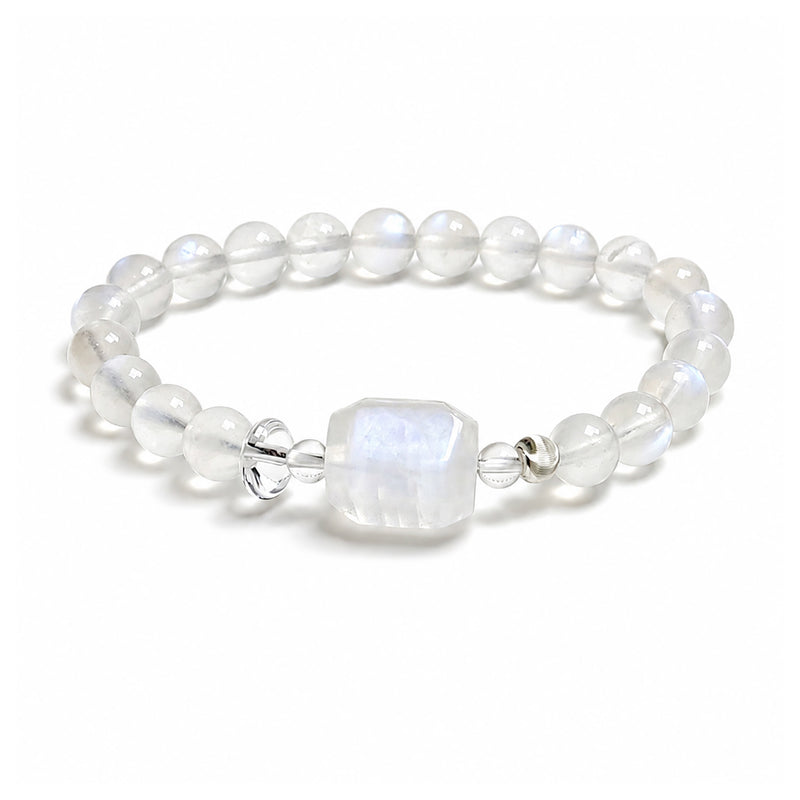 Pulsera de piedra luna y cuarzo transparente | Calma y equilibrio emocional