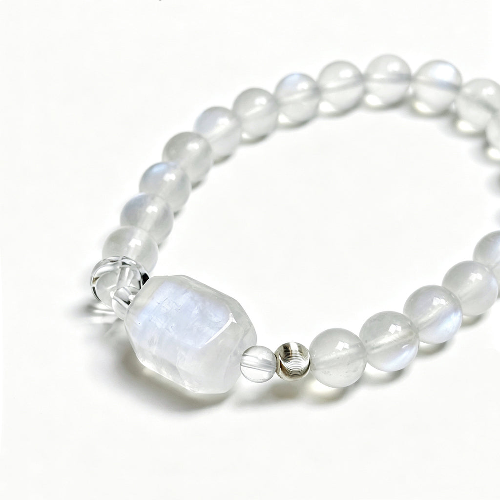 Close-up detail of Moonstone crystal bracelet showing natural stone texture