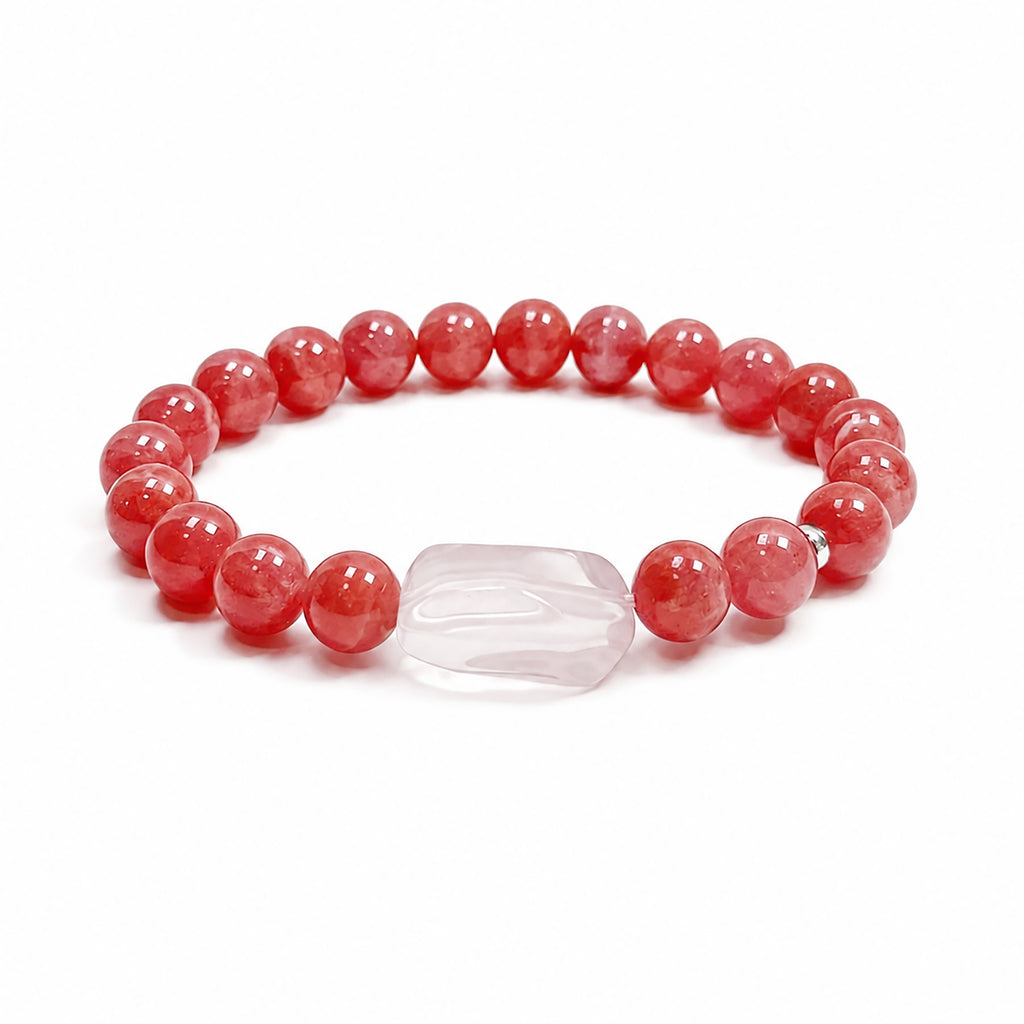 Rhodochrosite bracelet on clean white background for love and self-love