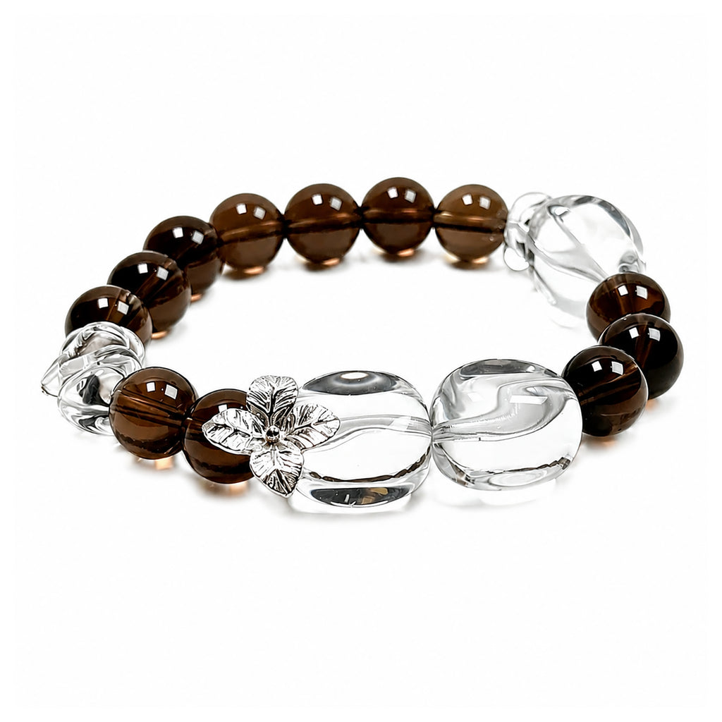 Smoky Quartz and Clear Quartz bracelet on clean white background for protection , stability and renewal