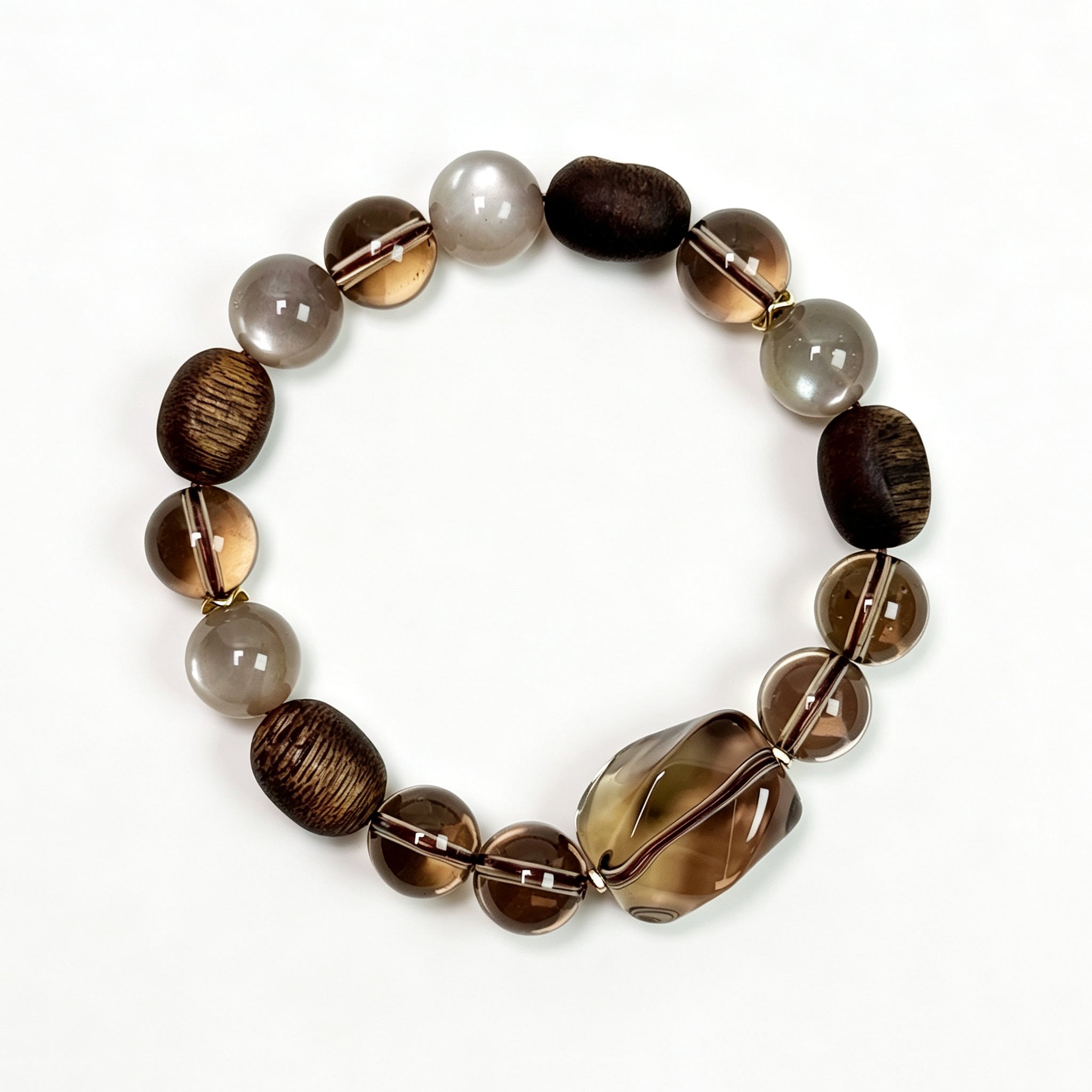 Top view of Smoky Quartz bracelet showing full bead arrangement for protection and grounding