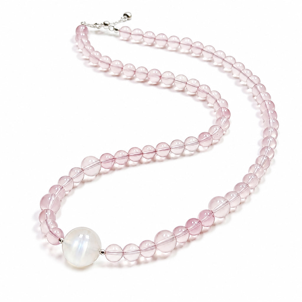 Star Rose quartz necklace on clean white background for love and self-love