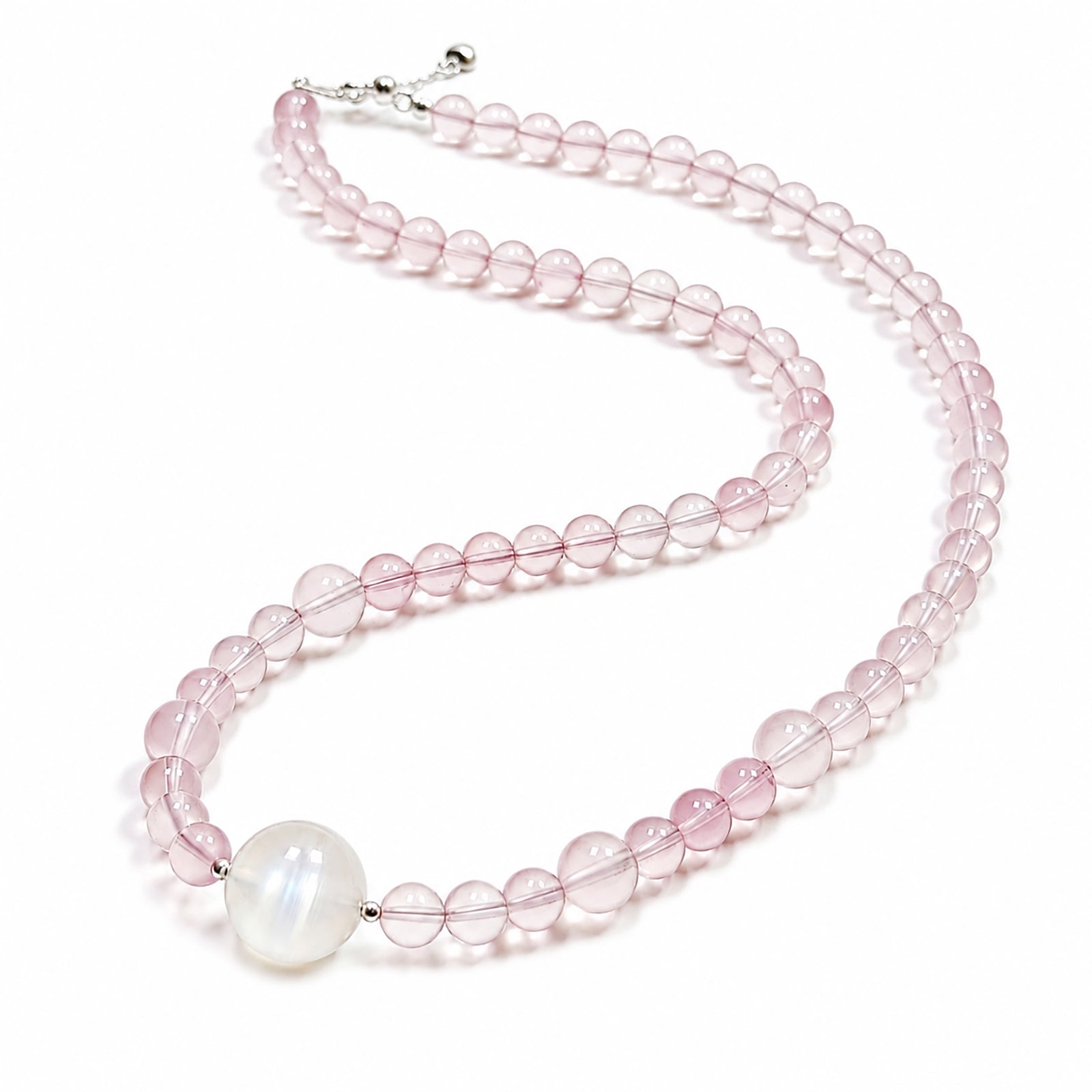 Star Rose quartz necklace on clean white background for love and self-love