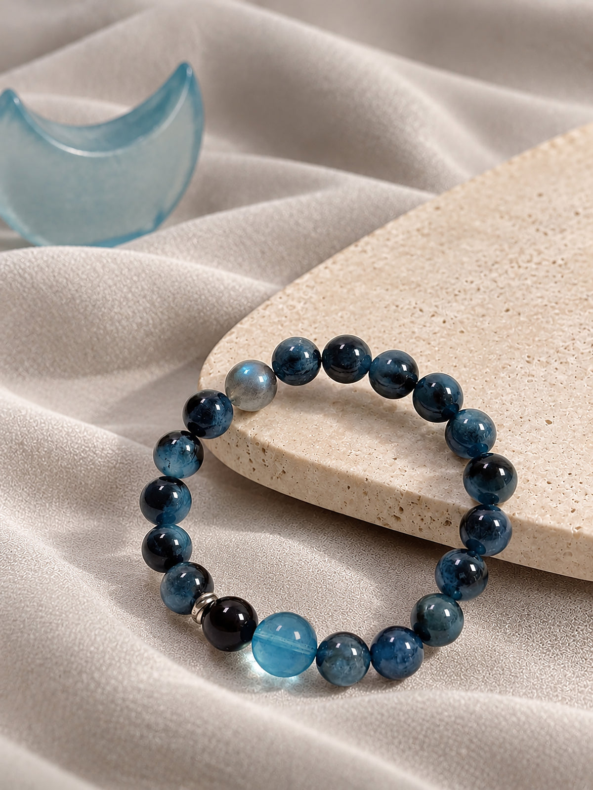 Aquamarine with Biotite bracelet styled with incense and natural decor
