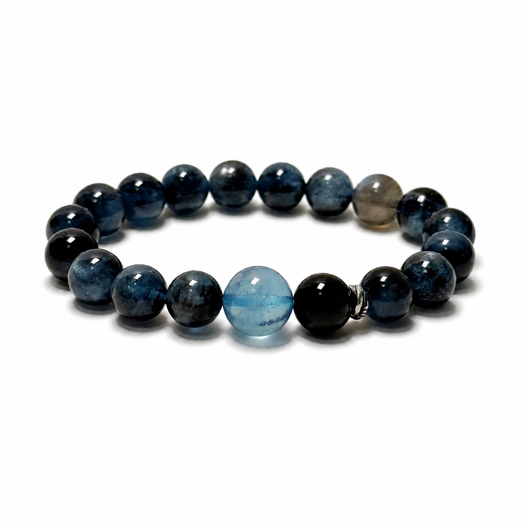 Aquamarine with Biotite bracelet on clean white background