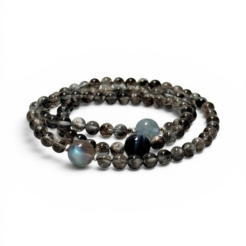 Aquamarine and Biotite crystal bracelet with Blue Tiger's Eye and Labradorite