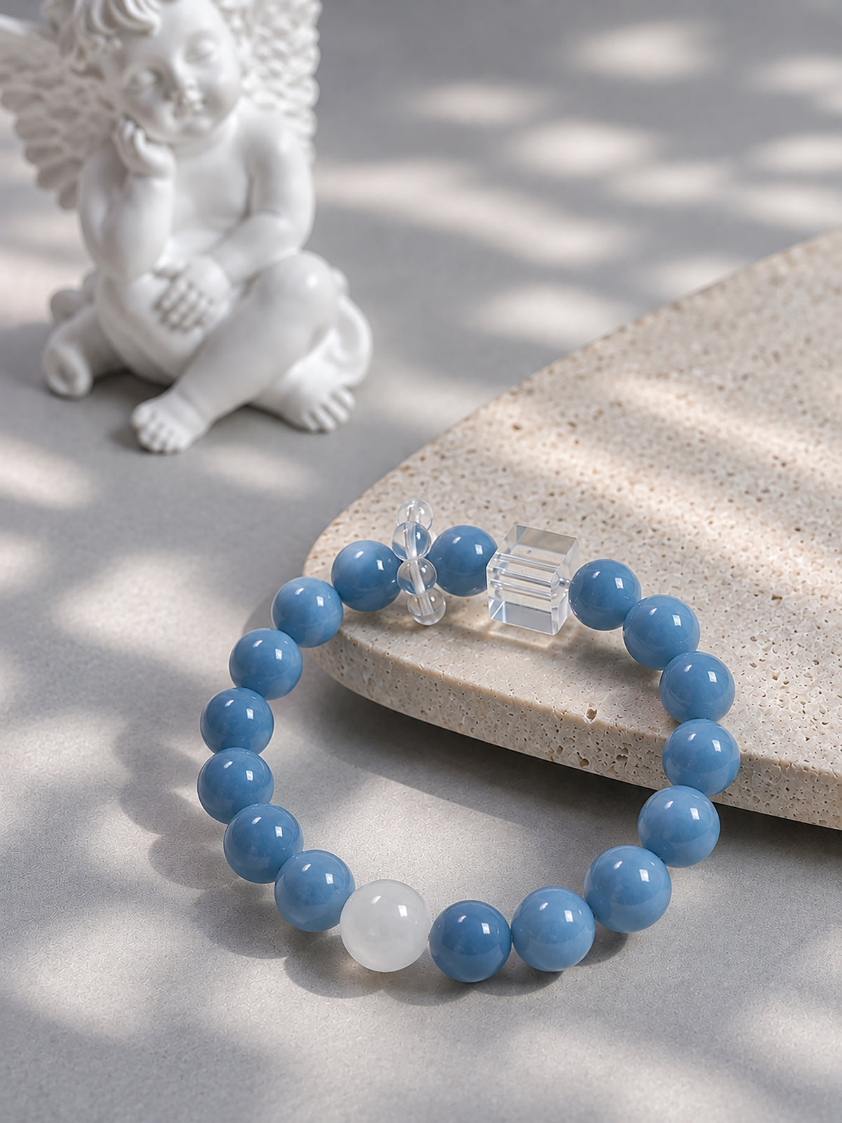 Baby Blue Opal crystal bracelet in a calm ocean-inspired lifestyle setting