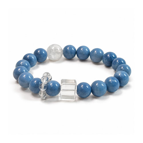 Side view of Baby Blue Australian Opal bracelet with White Phantom Quartz and Clear Quartz
