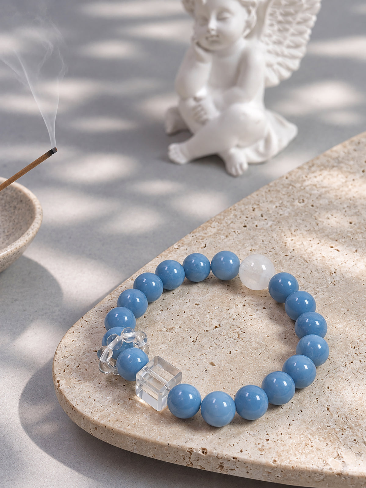Baby Blue Opal crystal bracelet in a calm ocean-inspired lifestyle setting
