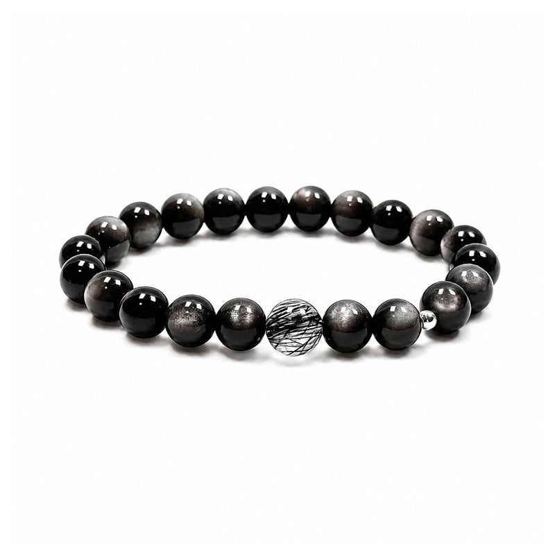Black Obsidian & Black Rutilated Quartz Bracelet | Protection & Grounding