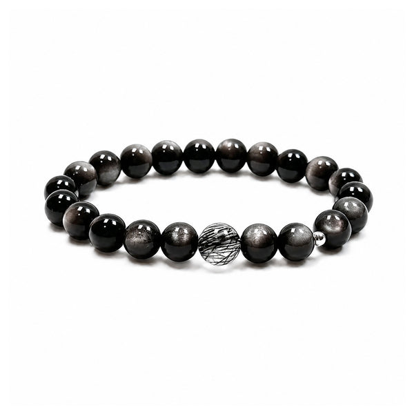 Black Obsidian & Black Rutilated Quartz Bracelet | Protection & Grounding