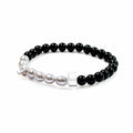 Black tourmaline and gray freshwater pearl bracelet side view