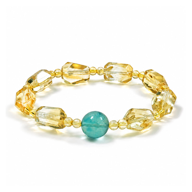 Collector-Grade Faceted Citrine & Blue-Green Fluorite Bracelet | Abundance, Prosperity & Focus