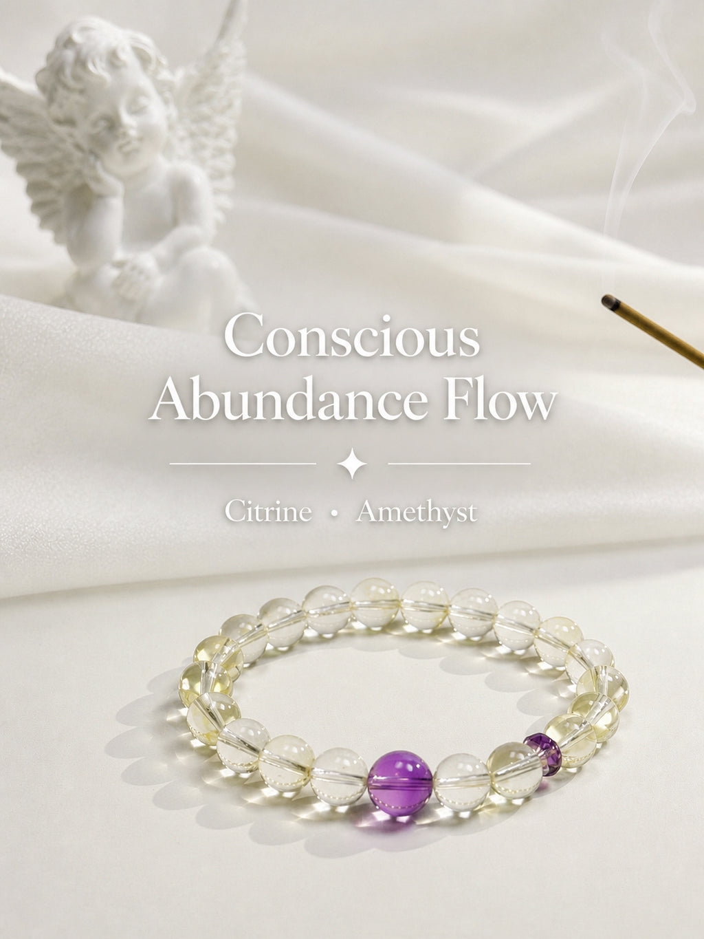 citrine bracelet styled on meditation altar with calming spiritual objects