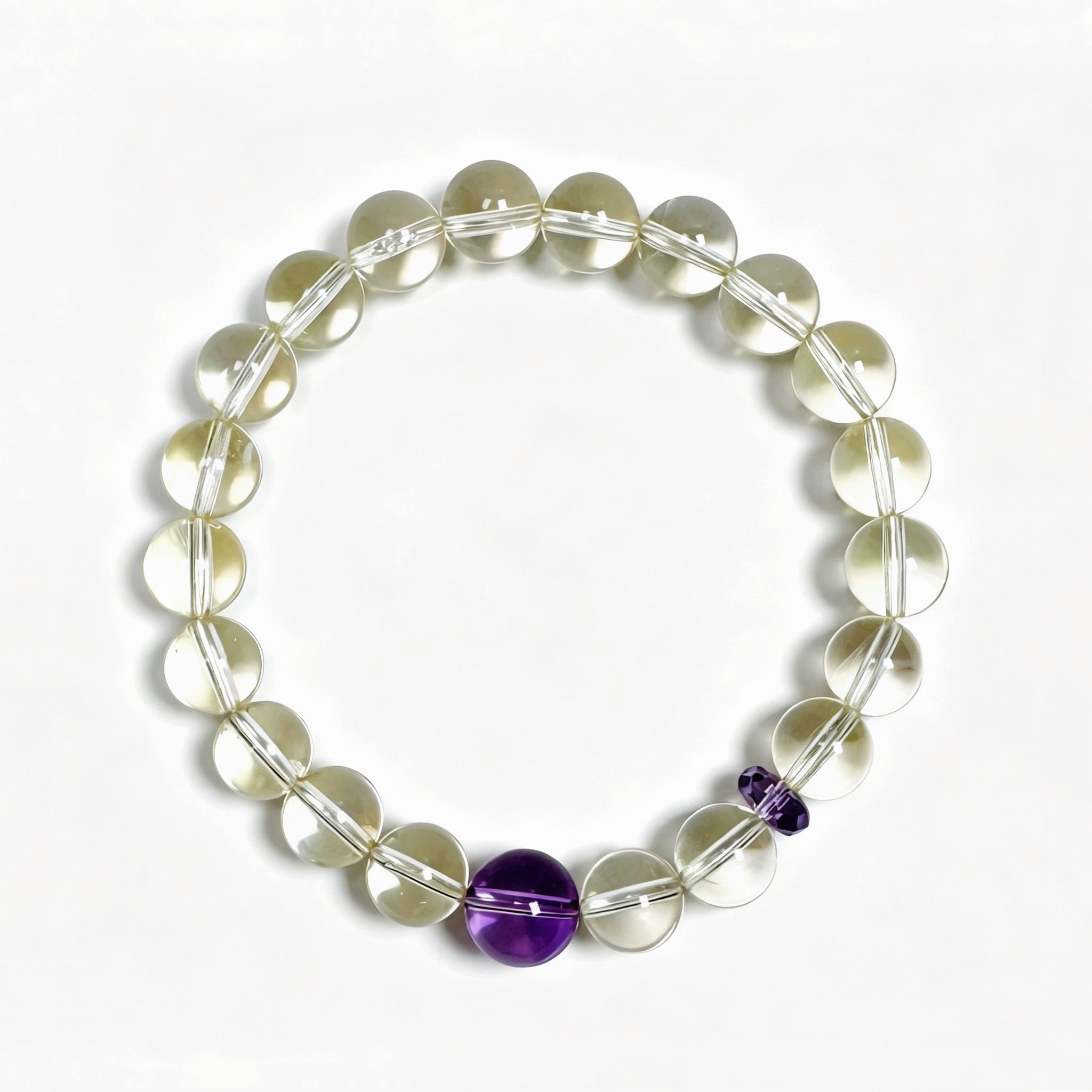 Top view of citrine crystal bracelet showing full bead arrangement