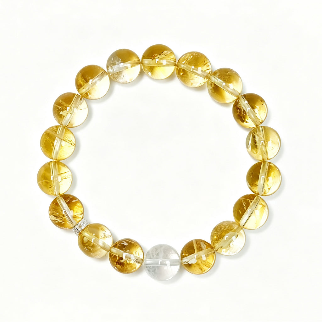 Top view of High-rainbow Citrine abundance crystal bracelet showing full bead arrangement