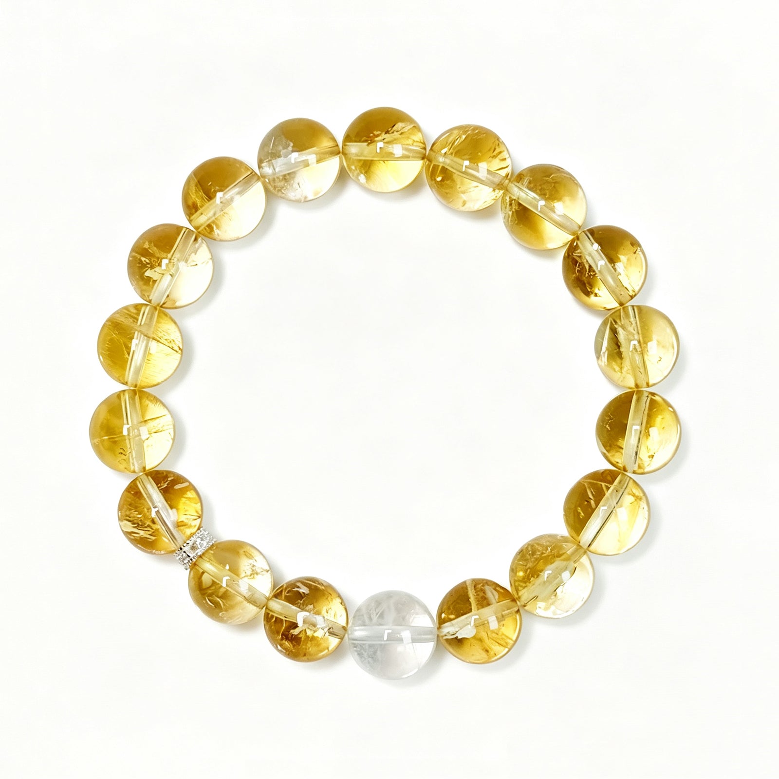 Top view of High-rainbow Citrine abundance crystal bracelet showing full bead arrangement