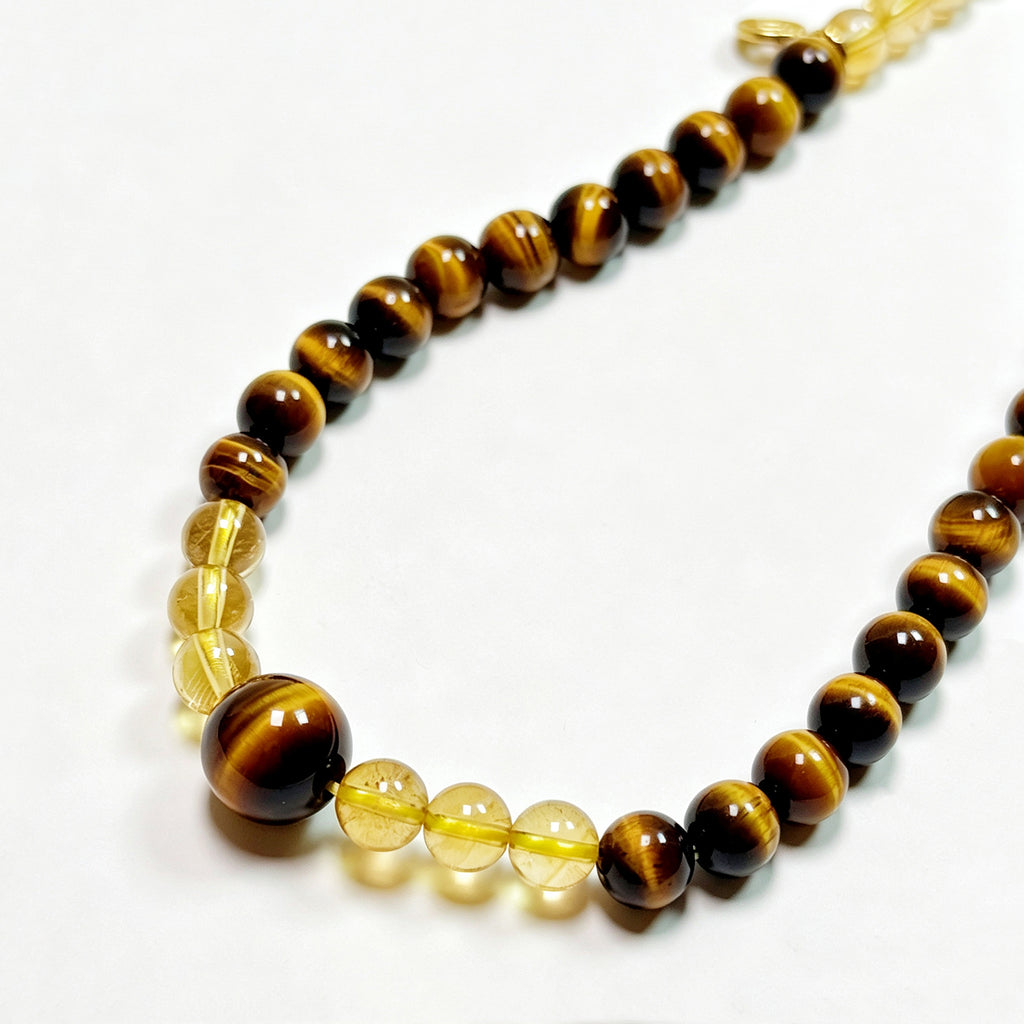 Close-up detail of Citrine and Tiger’s Eye bracelet showing natural crystal textures and golden tones