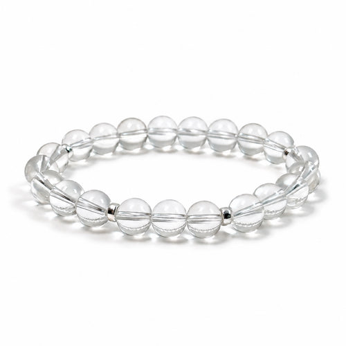 Clear quartz bracelet on clean white background for renewal and emotional balance