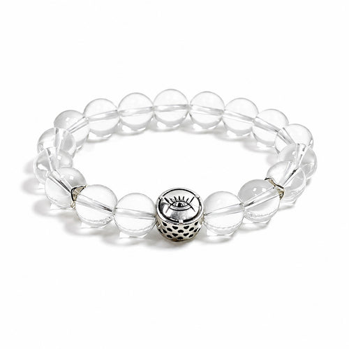 Clear quartz bracelet on clean white background for renewal and emotional balance