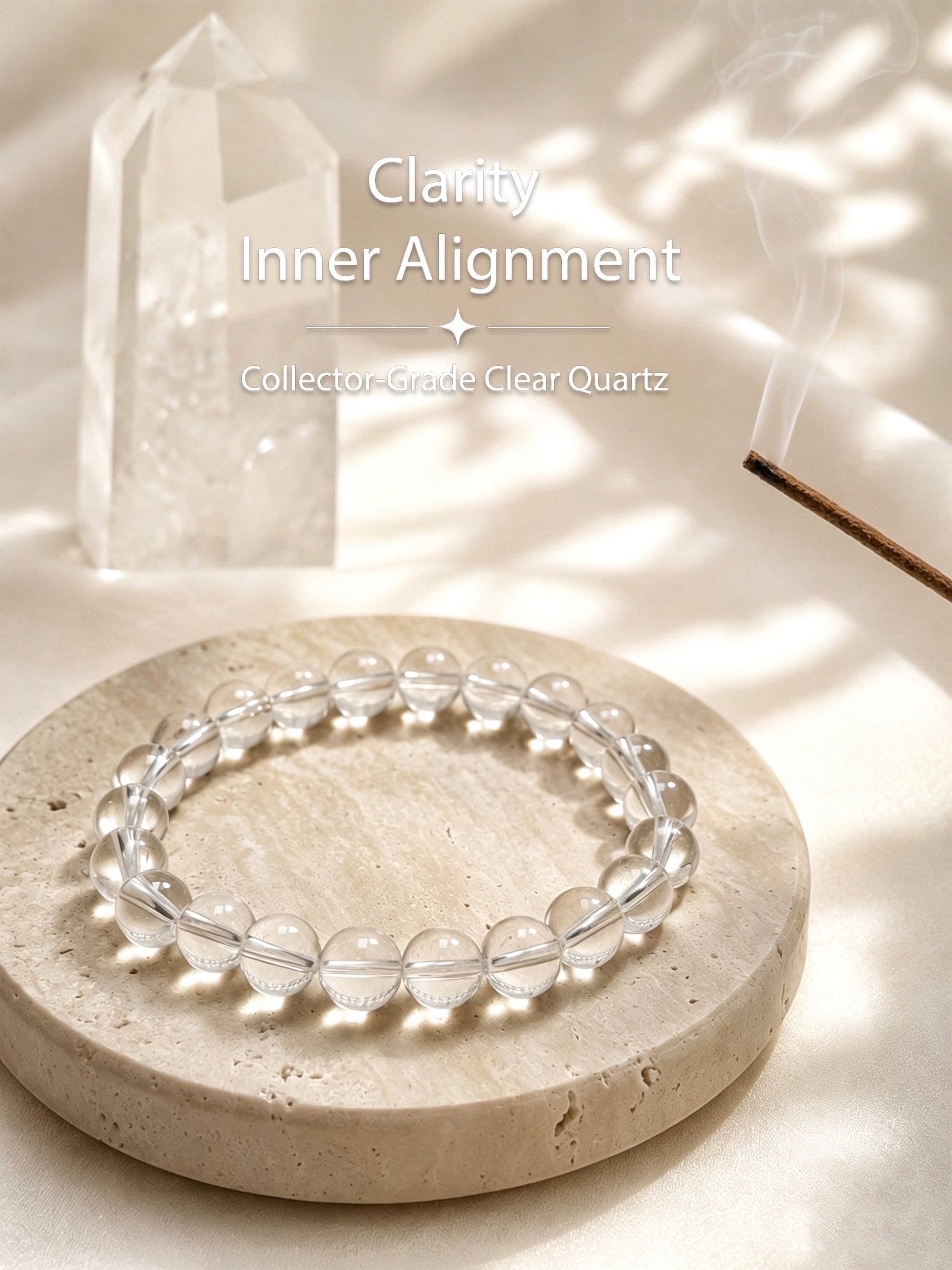 clear-quartz bracelet styled on meditation altar for renewal, healing, and inner balance