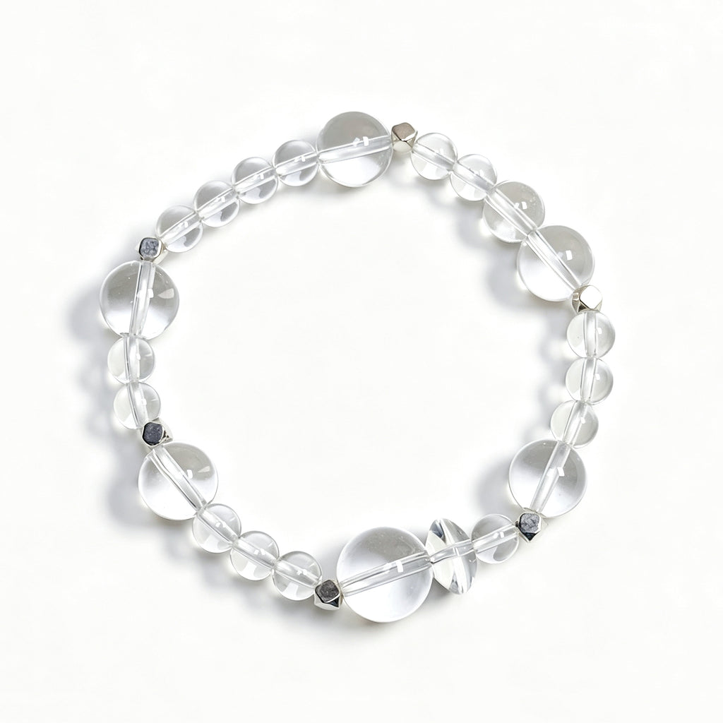 Top view of Clear quartz  crystal bracelet showing full bead arrangement