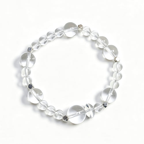 Top view of Clear quartz  crystal bracelet showing full bead arrangement