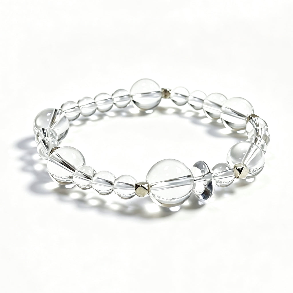 Clear quartz bracelet on clean white background
