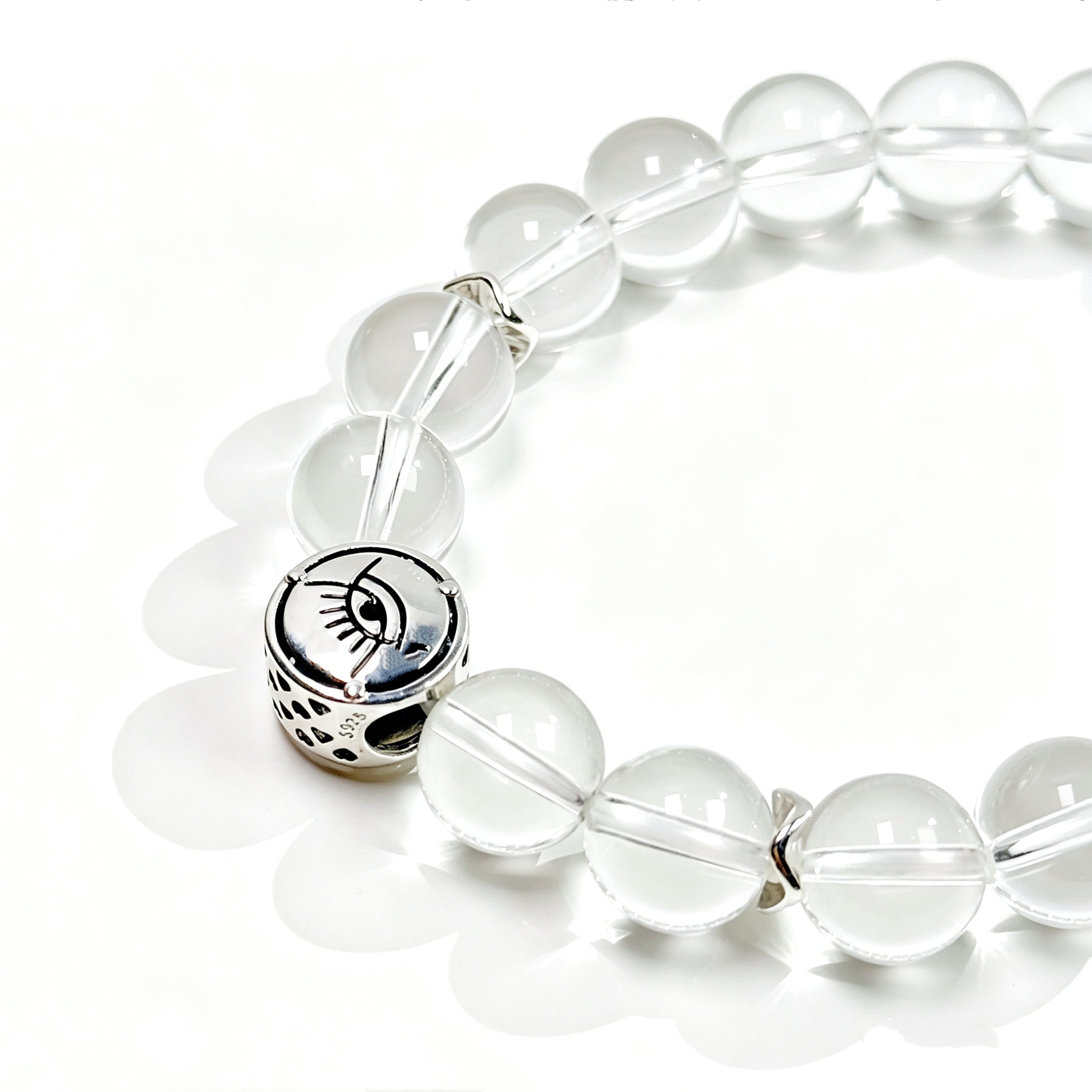 Close-up detail of Clear quartz crystal bracelet showing natural stone texture for healing and balance
