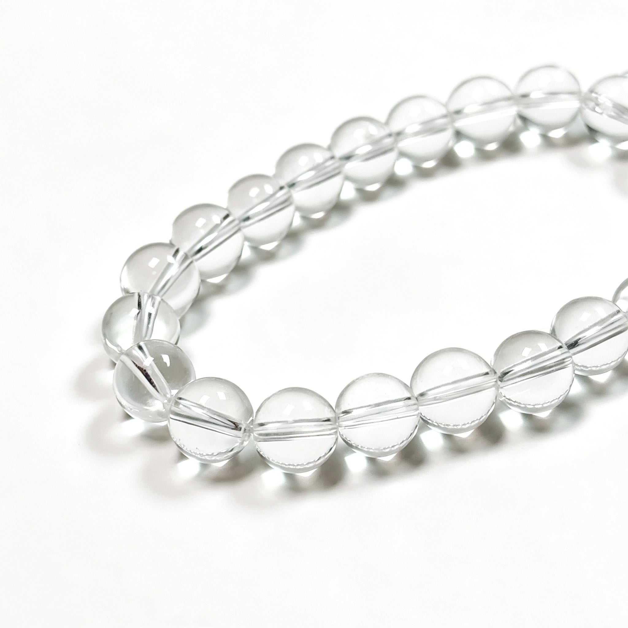 Close-up detail of Clear quartz crystal bracelet showing natural stone texture for healing and balance

