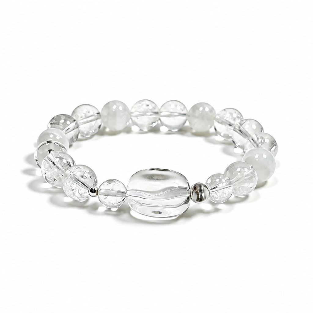 Clear Quartz and White Phantom Quartz bracelet on clean white background