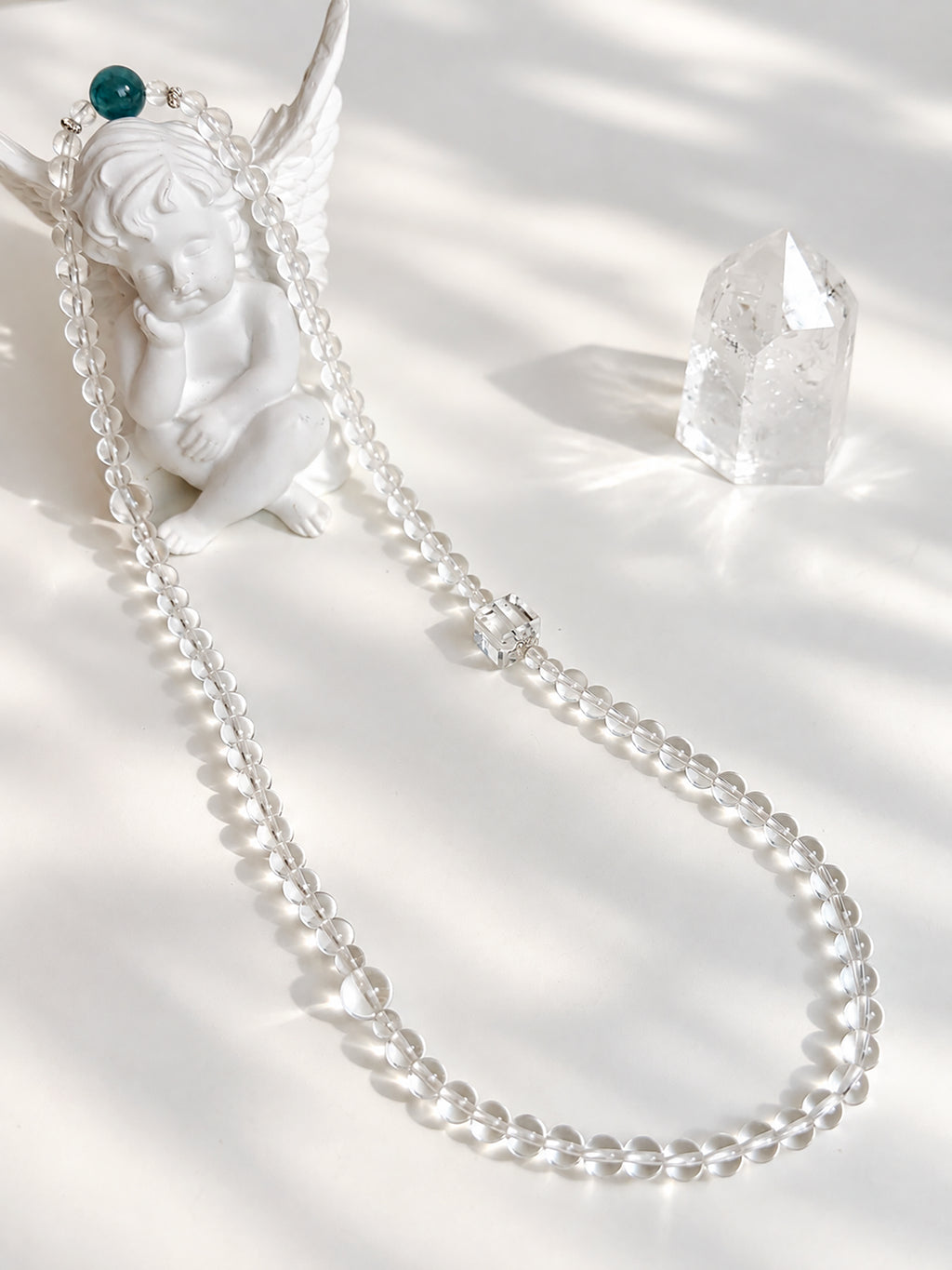 Collector-grade Clear Quartz and Monet Blue-Green Kyanite jewelry with 925 sterling silver, styled in an elegant, artistic setting inspired by vintage European jewelry.