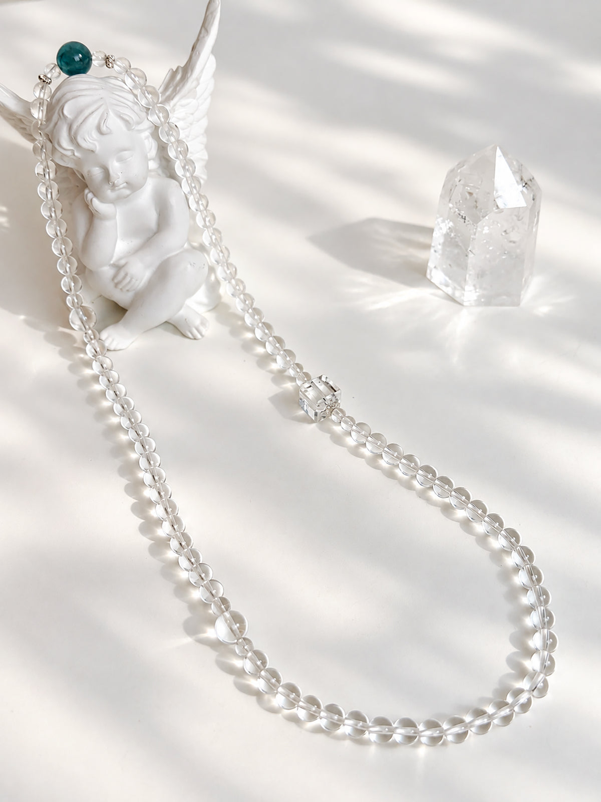 Collector-grade Clear Quartz and Monet Blue-Green Kyanite jewelry with 925 sterling silver, styled in an elegant, artistic setting inspired by vintage European jewelry.