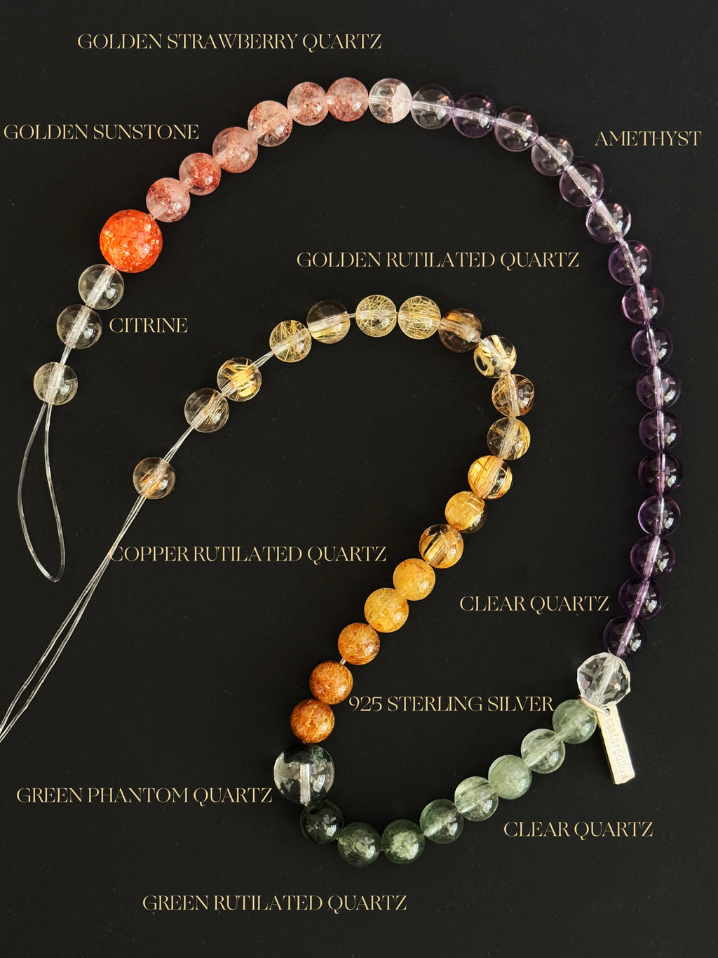Fine Rutilated Quartz, Golden Sunstone & Green Phantom Bracelet | Abundance, Wealth & Guidance